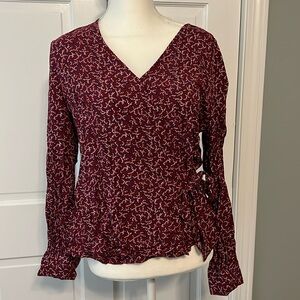 Talbots Burgandy Floral Wrap Top L